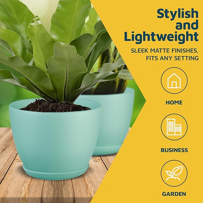 Planter Pots with Drainage Holes - Lightweight, Durable, and Space-Saving Pots for Indoor and Outdoor - Versatile Functionality, Simple Modern Design, Set of 20 Plastic Planter Pots - Aqua