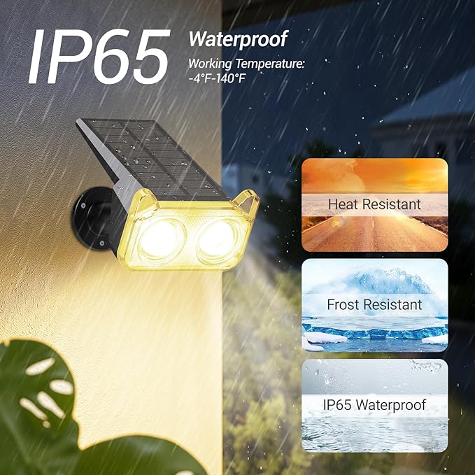 WdtPro Solar Lights Outdoor Waterproof, Solar Spot Lights Outdoor with Optical Lens, Auto ON/Off, 30H+ Runtime, Landscape Spotlights for Flag Yard Path Garden Tree, Warm White 6 Pack