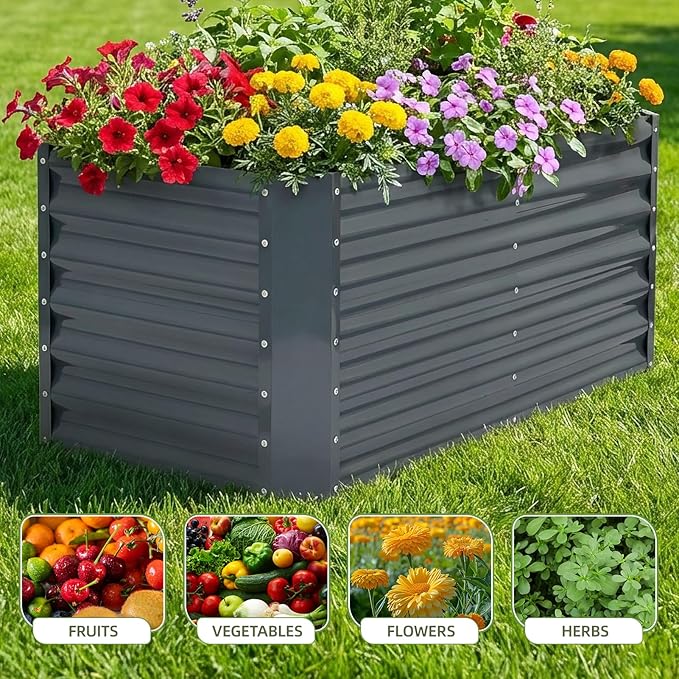 4x2x2ft Raised Garden Bed - Galvanized Deep Root Planter Boxes Outdoor with Wing Nuts and Safety Edges for Gardening Vegetables, Flowers, Herbs, Succulents - Gray