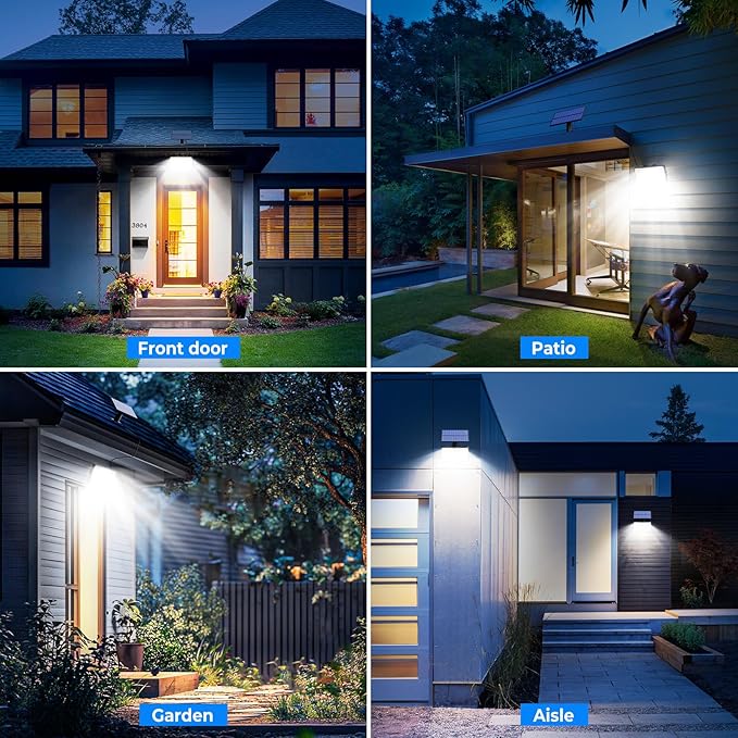 Peasur 4 Pack Solar Motion Lights Outdoor, 318 LED Solar Security Light with 3 Modes, IP65 Waterproof Powered Flood Lights for Outside Garden Patio Garage Yard Backyard