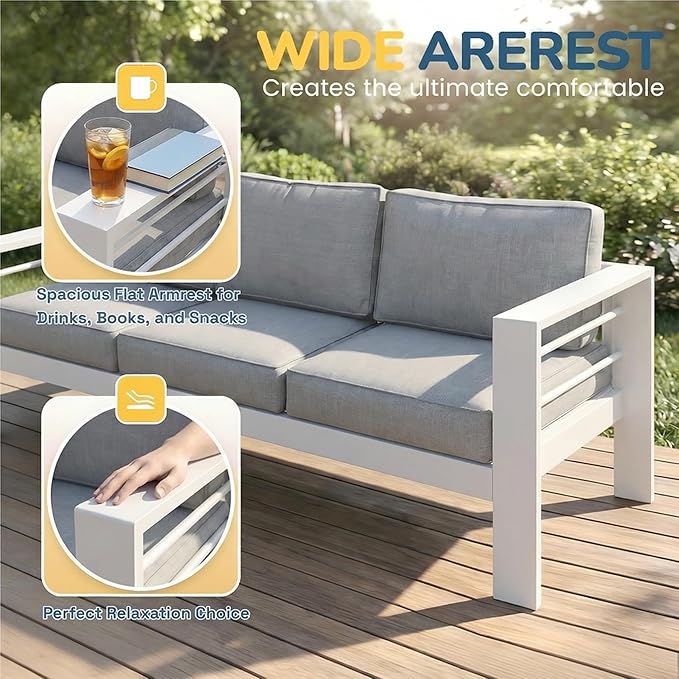 Solaste Aluminum Patio Furniture Set for All Weather, Oversized Metal Outdoor Furniture Set with 27.5" Deep Seating and 3.2" Wide Armrest, Outdoor Patio Sofa with 10" Back Suport Cushion