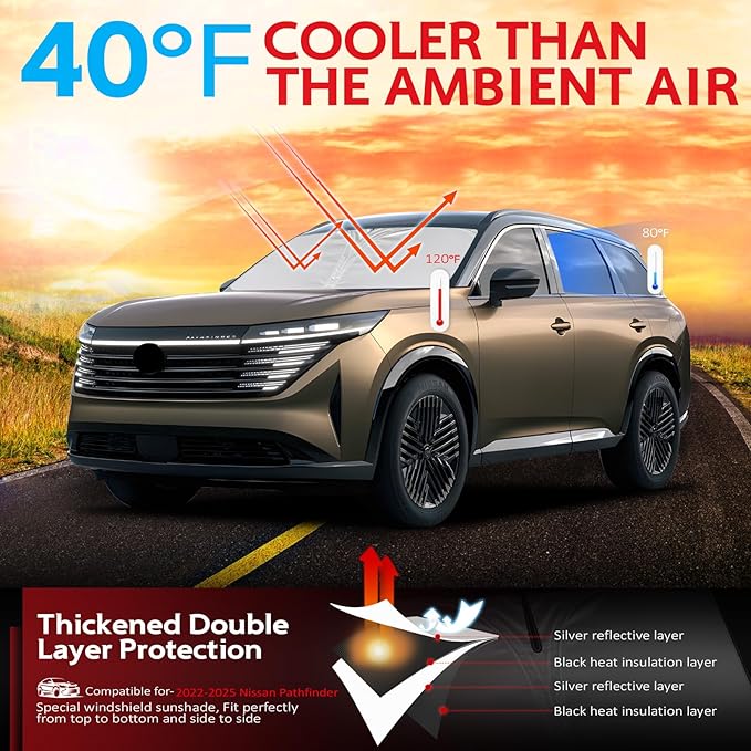 KAYZT Windshield Sun Shade for 2022-2025 2026 Nissan Pathfinder Foldable Sunshade Front Window Custom Fit Car Accessories