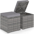 Tangkula 2 Pieces Patio Ottomans, Patiojoy Hand-Woven PE Rattan Side Table with Removable Cushion & Hidden Storage Space, Multifunctional Storage Box, Seat for Patio, Backyard, Poolside (Light Grey)