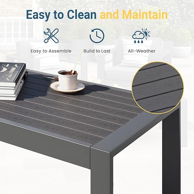 Wisteria Lane Aluminum Outdoor Patio Furniture Coffee Table, All-Weather Outdoor Metal Coffee Table, Modern Rectangle Coffee Table for Balcony, Garden, Dark Grey