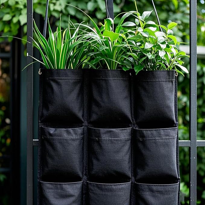 SOUJAP 2 Pack 18 Pockets Vertical Wall Garden Planter Plant Grow Bag, Hanging Felt Grow Bags Vertical Wall Garden for Indoor, Outdoor, Flower, Garden, Vegetable and Home Decoration (Black)