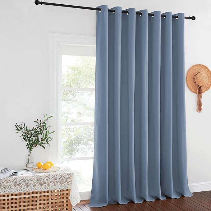 NICETOWN Stone Blue Blackout Curtain 120 inch Length, Grommet Window Treatment Thelma Insulated Room Divider Sliding Door Drape for Bedroom/Living Room, 1 Panel, W100 x L120