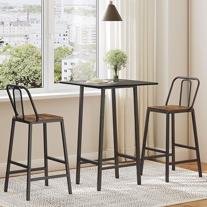 Bar Table, Kitchen Dining Table, Bar Counter Height Table, Pub Color Matching Breakfast Table, for Dining Room, Tavern, Coffee Corner, Party, Black BT02BB