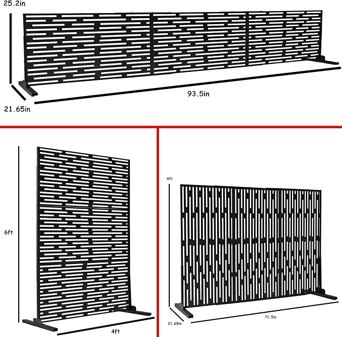 Oakland Living 6 ft. X 4 ft. Black Freestanding Metal Privacy Screen Room Divider