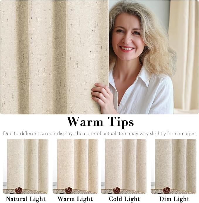 H.VERSAILTEX 100% Blackout Curtains for Bedroom Thermal Insulated Linen Textured Curtains Heat and Full Light Blocking Drapes Living Room Curtains 2 Panel Sets, Bleached Sand, 52x45 Inch