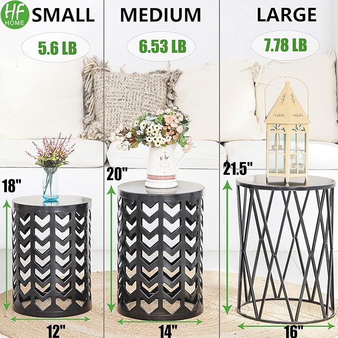 Nesting Round Metal Indoor Coffee End Tables, Set of 3 Modern Farmhouse Nightstands Decor Sofa Side Tables Plant Stand for Living Room Balcony Home Garden Stool Patio Outdoor- Black