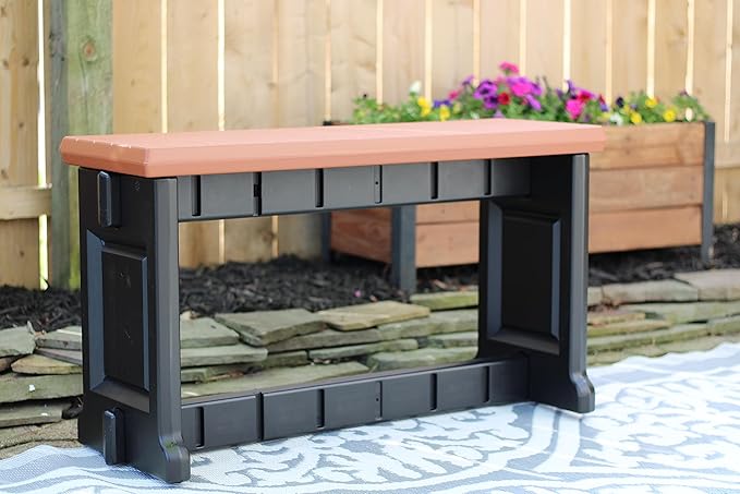 Bench, Redwood Top with Black Sides, 1 Pack - Proudly Made in The USA, Click and Lock Hardware-Free Assembly, Durable and Stylish Outdoor Seating