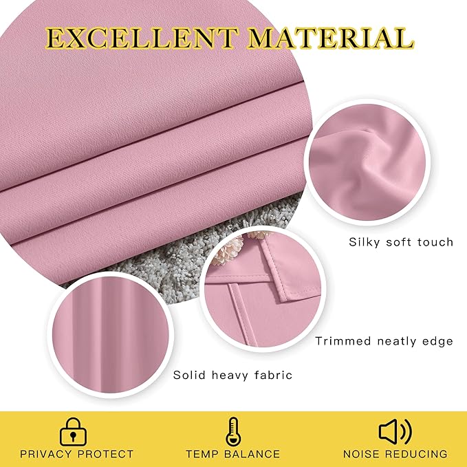 NICETOWN Blackout Curtains 63 inches Long for Living Room Bedroom, Grommet Thermal Insulated Room Divider Drape Window Treatment for Sliding Patio Door, W100 x L63, 1 Panel, Rouge Pink