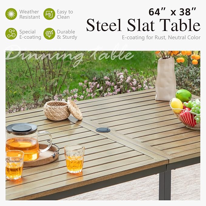 Sophia & William Swivel Patio Dining Set for 6 | Outdoor Table and Chairs | Removable Seat Cushions | 64" Metal Tabletop with Wood Texture