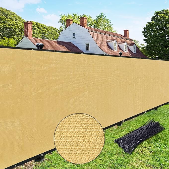 UPGRADE Privacy Fence Screen 4'x20' Sand Outdoor 90% Visibility Blockage 170 GSM Mesh Shade Cover Panels for Backyard,Balcony,Home Decoration with Zip Ties,Customized Avaliable