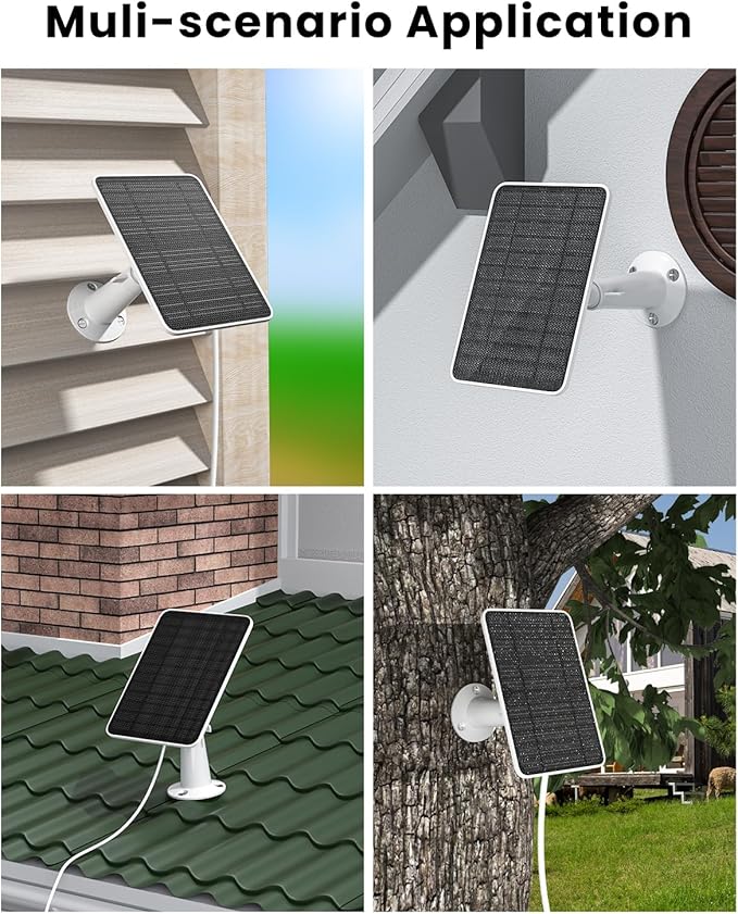 5W Solar Panel Charger Compatible with Arlo Essential 2K Outdoor Camera(2nd Gen)/Essential Outdoor XL(2nd Gen)/Essential Spotlight, IP65 Waterproof 10ft USB-C & Micro USB Cable & Wall Mount, 2 Pack