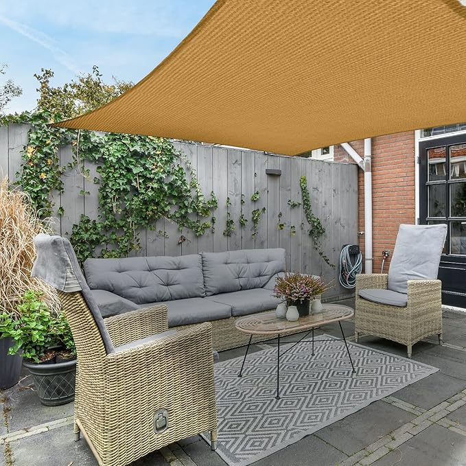 ASTEROUTDOOR Sun Shade Sail Rectangle 12' x 12' UV Block Canopy for Patio Backyard Lawn Garden Outdoor Activities, Sand