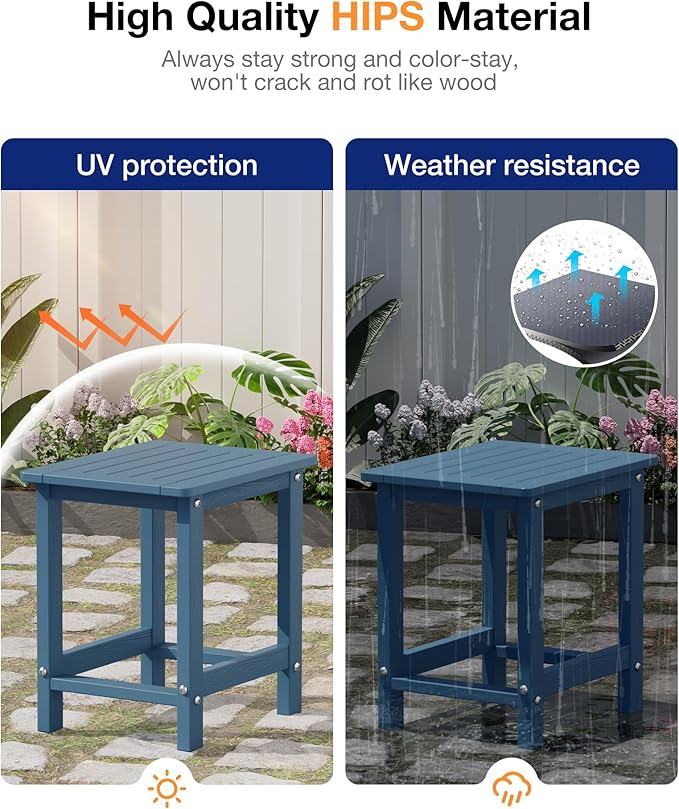 YEFU Outdoor Side Table for Patio: 16" HIPS Weather - Resistant Adirondack Tables - Waterproof Small Square End Tables for Backyard Pool Porch Balcony - Indoor Outdoor Durable Table Navy Blue