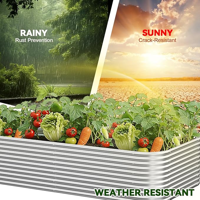 2 Pack Tall 8x4FT Corrugated Galvanized Steel Raised Garden Bed Outdoor, Metal Above Ground Garden Bed for Vegetables and Flowers, Raised Beds for Gardening