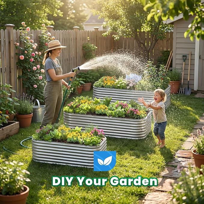 Quictent Raised Garden Bed Kit Oval Galvanized Metal Planter Box Tall for Vegetables Outdoor Backyard, Strengthened by Crossbar, Silver 6x3x2 ft