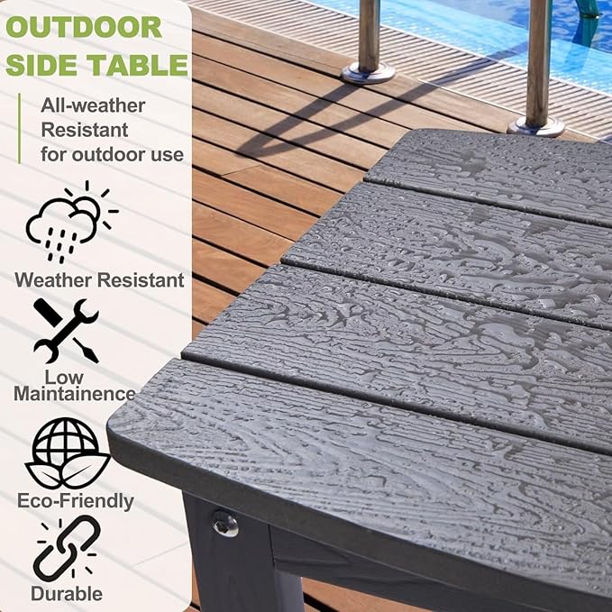 Y&M Outdoor Side Table, HIPS Adirondack Small Double Layer Table, Waterproof Square Balcony Modern End Tables for Patio, Pool, Beach, Porch, Deck, Indoor or Outdoor Use, Dark Gray