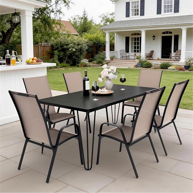 JEAREY Patio Dining Chairs Set of 6, Outdoor Stackable Dining Furniture Set, All Weather Dining Set for Lawn, Garden, Backyard, Poolside, Brown