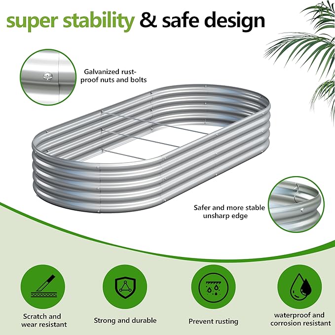 2PCS 8x2x1ft Galvanized Metal Raised Garden Bed Kit,Outdoor Planter Box Vegetables,Flowers,Herbs Durable Rust-Resistant Patio Gardening Beds