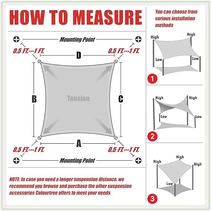 ColourTree TAPR1616 Custom Size 18' x 23' Green Sun Shade Sail Canopy UV Block UPF50 Rectangle - Commercial Standard Heavy Duty - 190 GSM - 3 Years Warranty