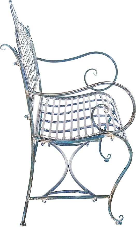 Safavieh PAT5017C Outdoor Collection Abner Antique Blue Wrought Iron 46-inch Garden Bench