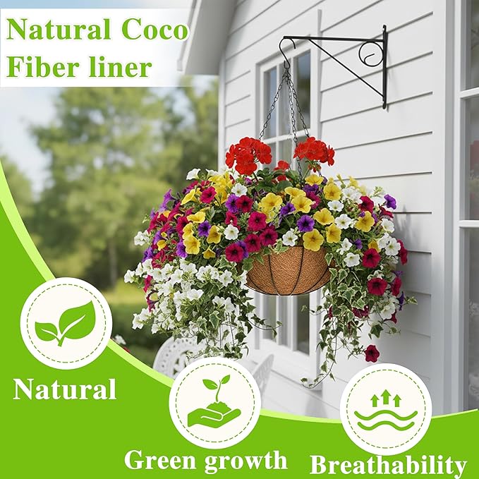 Metal Hanging Planters Basket Set of 4 Hanging Flower Pots 10 Inch Chain Round Wire Plant Holder with Coco Coir Liner Garden Watering Hanging Baskets for Patio Garden Outdoor1