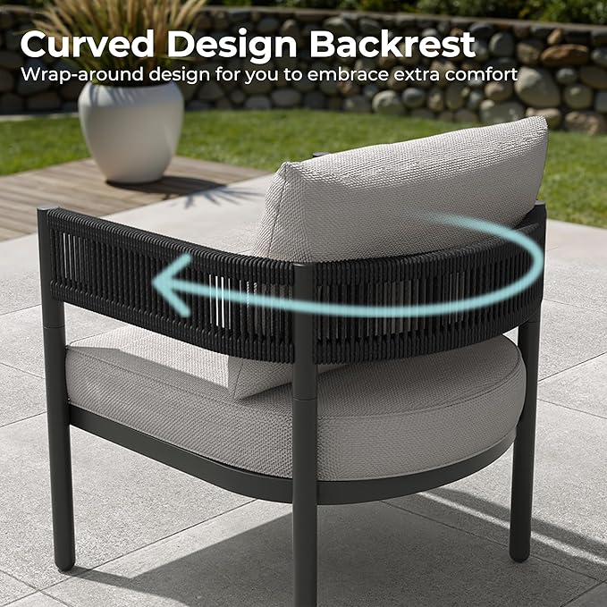 Grand patio 6-Piece Outdoor Furniture Set, 7 Seats Wicker Sofa Conversation Set with 3-Seat Couch, Thick Cushions and Coffee Table, for Backyard, Balcony, Garden (Beige)