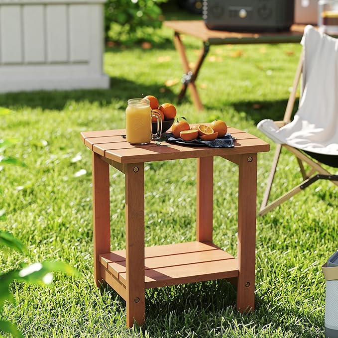 2-Tier Adirondack Side Table 17" with Double Shelf, Easy Assembly Solid Wood End Table,Outdoor & Indoor Small Table for Living Room,Patio, Poolside, Porch - Weather Resistant Walnut