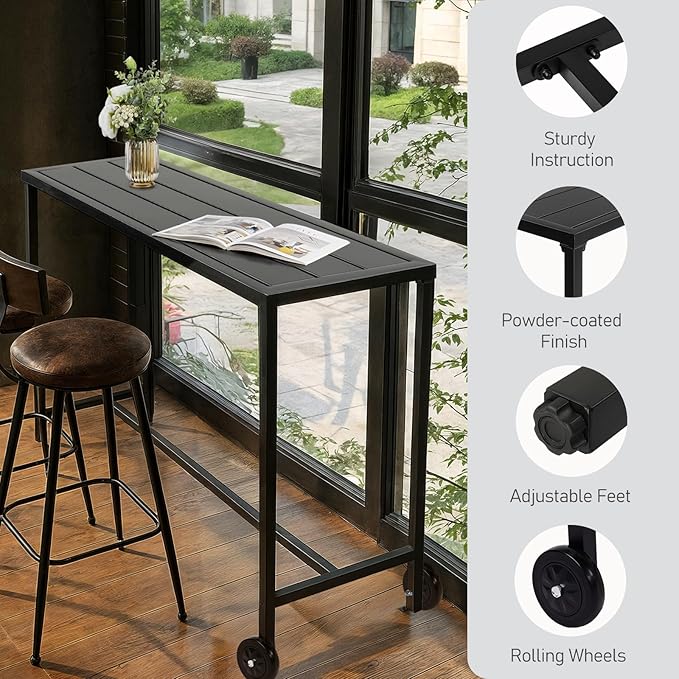 Outvita Outdoor Bar Table, 37" Height Patio Pub Table with Waterproof Frame and Adjustable Foot for Hot Tub, Patio, Backyard, Balcony, Hallway, Bistro Rectangle, Black