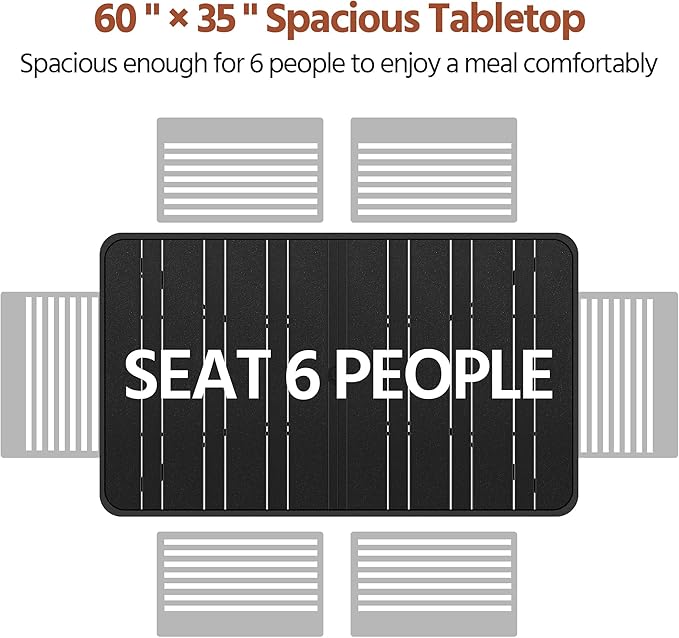 Yaheetech Outdoor Dining Table for 6 People, Rectangle Metal Slatted Patio Table with Umbrella Hole, Outdoor Furniture Garden Table for Garden Poolside, Backyard, Black