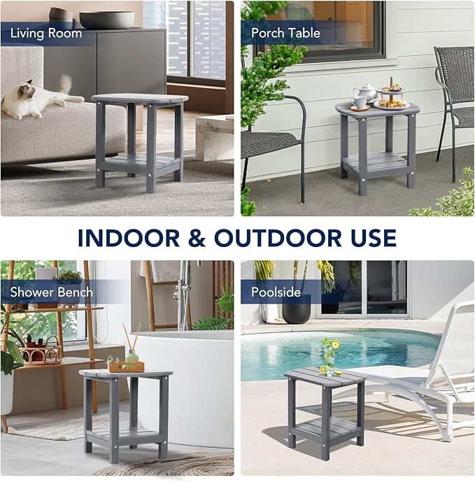 nalone Adirondack Side Table 16.5" Outdoor Side Table HDPE Plastic Double Adirondack End Table Small Table for Patio(Grey)