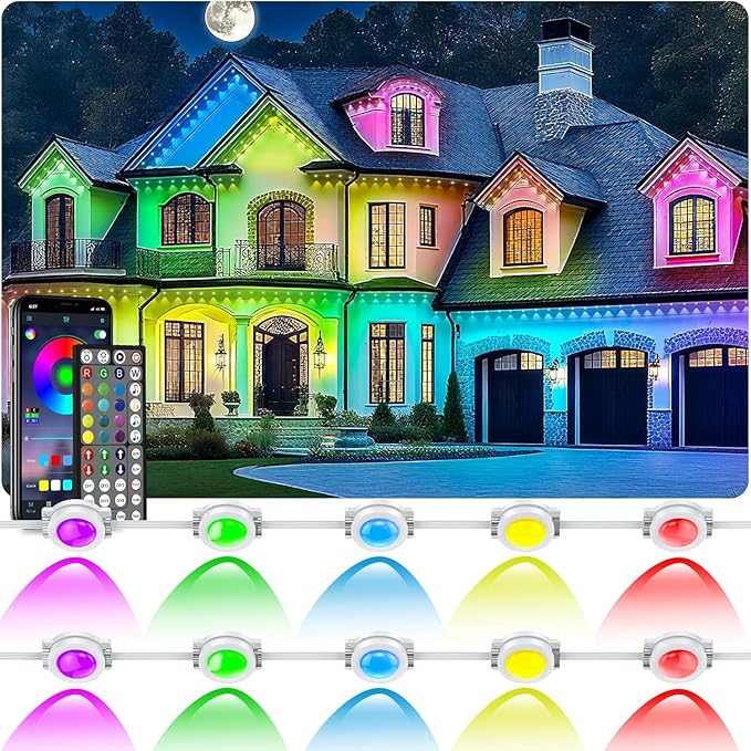150FT Permanent Outdoor Lights for House Waterproof, IP67 LED Eave Lights with App/Remote Control, Outdoor Permanent led Lighting for House Roof Decor,Christmas,Party,All Holiday and Daily
