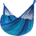 Lazy Daze Hammocks Handwoven Mayan Hammock, 10.5 FT Soft Rope Double Hammocks, Portable Outdoor Hammock with Carry Bag, 2 Straps & Carabiners for Patio Outside, 550 lbs Weight Capacity, Blue/Dark Blue