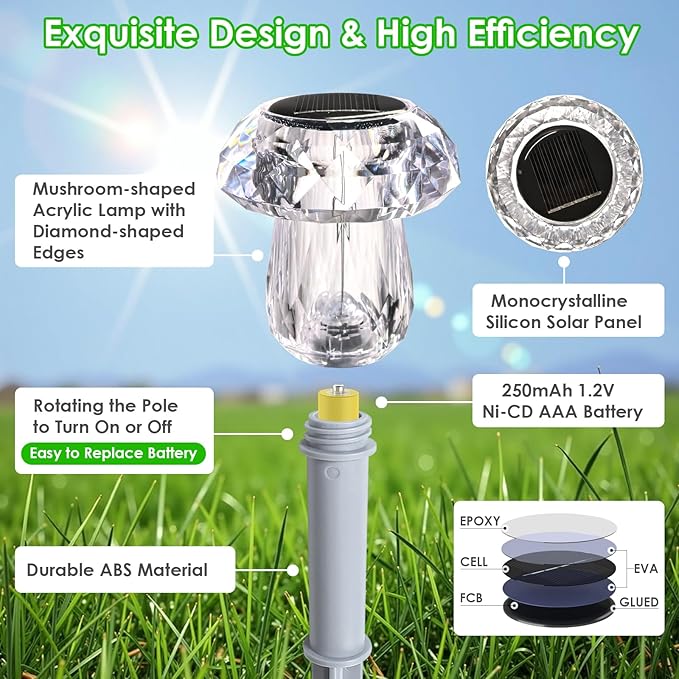 Mancra 8 Pack Solar Pathway Lights Outdoor, Mushroom Solar Garden Lights Waterproof Dusk to Dawn Solar Outdoor Lights for Yard, Walkway, Garden Decorations, Warm White