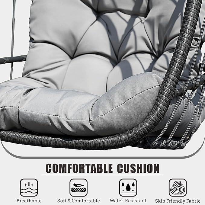 FREDEES Egg Swing Chair with Stand, Outdoor Hanging Egg Chair with Cushion for Patio/Porch/Balcony/Indoor (Light Gray)