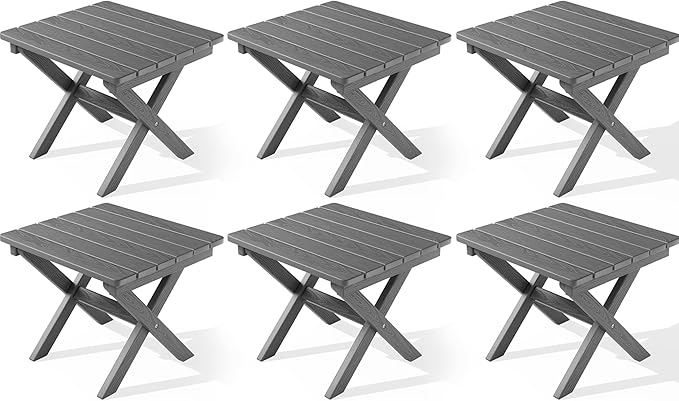 SERWALL Folding Outdoor Side Table Set of 6, Adirondack End Table, Gray