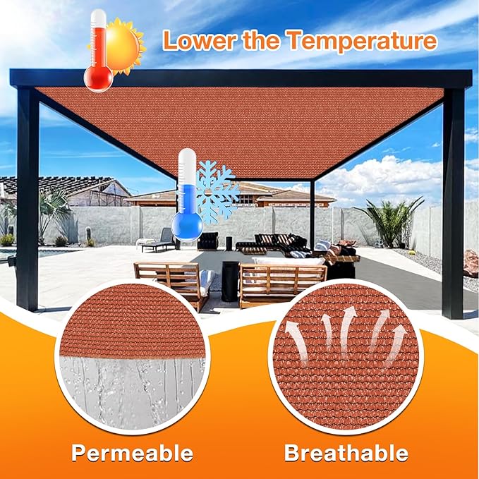 Artpuch 90% Sun Shade Cloth, 8 x 16 FT Pergola Shade Cover Canopy with Grommets, Sun Screen Fabric Tarp for Patio, Outdoor, Garden, Backyard, Rust Red