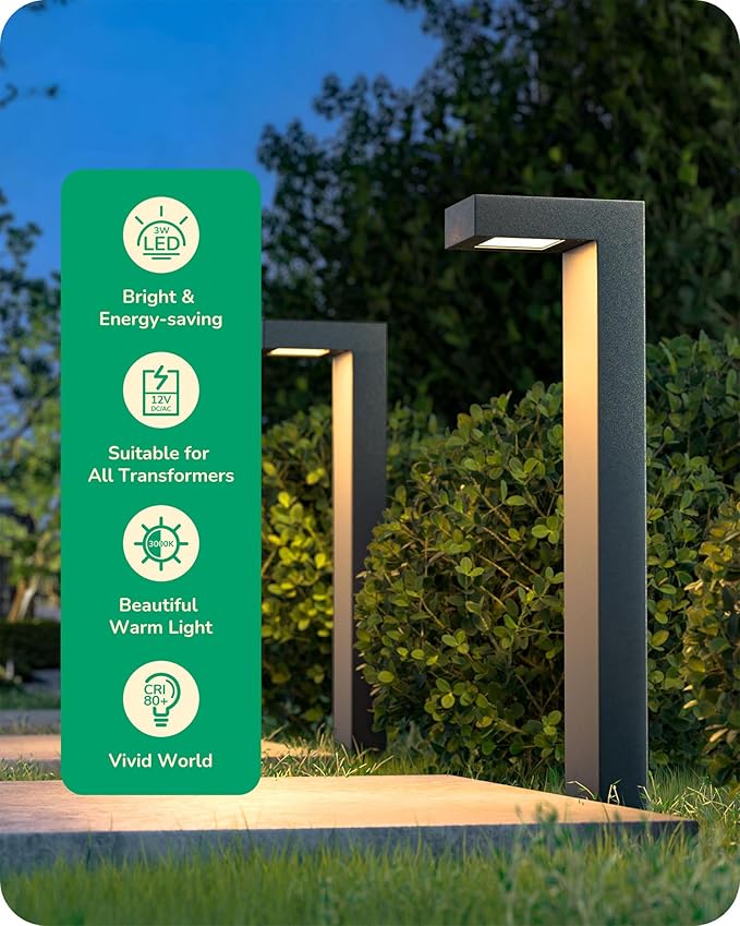EDISHINE Low Voltage Pathway Lights Wired, 3000K 3.2W 50,000Hrs Waterproof LED Outdoor Landscape Lighting with Connectors, 12V Modern Cast-Aluminum Landscape Path Lights for Walkway Garden, 4 Pack