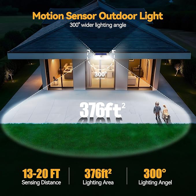 TECKNET 461 LED Solar Powered Outdoor Lights, 270° Angle & 3 Lighting Modes Motion Sensor Light Outdoor, Security Solar Lights Waterproof - 4 Pack, White, Cold Light