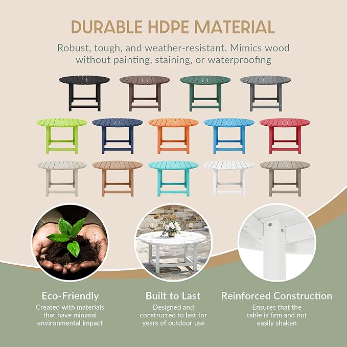 WestinTrends Malibu Low Outdoor HDPE Round Patio Coffee Table, White