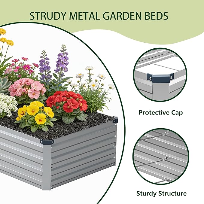 12x4x1 ft(2 Pack) Galvanized Raised Garden Bed,Outdoor Planter Box Metal Patio Kit Planting Bed for Vegetables Flowers and Succulents,Silver