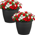 Sunnydaze 24-Inch Anjelica Large Plastic Pot for Plants - Outdoor Double-Walled Large Plastic Planter with Drillable Drainage Holes - Matte Black - 2pk