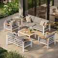 Aluminum Outdoor Patio Furniture Set with Coffee Table, 5 Piece Patio Conversation Sets with Washable Thick Cushions, Patio Sectional Furniture Set for Porch, Balcony, Deck, White