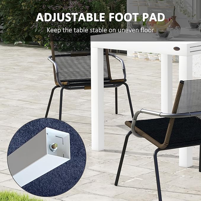 Outsunny Expandable Patio Dining Table for 4-6, 35.5" -70.75" Aluminum Extendable Outdoor Dining Table, Square/Rectangular Patio Table for Garden, Backyard, Poolside, Deck, White