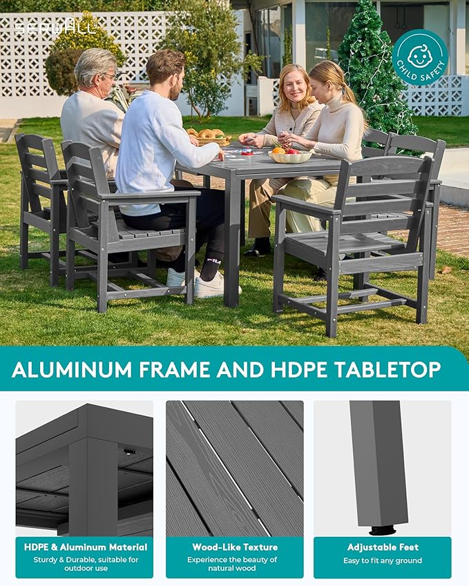 SERWALL Outdoor Expandable Dining Table 60" - 83", Patio Dining Table for 4-10 People, All Weather HDPE and Aluminum Outdoor Furniture for Backyard, Garden, Grey