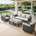 Belord 7 Piece Outdoor Furniture Patio Wicker Sofa Set, Oversize Outdoor Swivel Rocker Chairs with Rattan Ottomans, Conversation Sets Patio Furniture Come with Removable Washable Cushion Beige, Brown