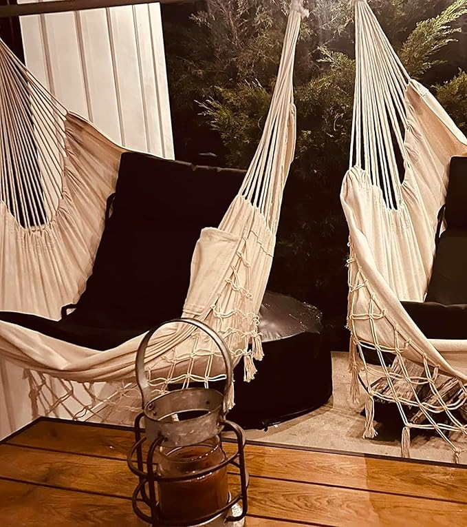MIZTLI Hammock Chair Hanging Chair Swing Chair XXL Large Macrame Swing Indoor Hammock for Bedroom - Max 500 Lbs - All Hanging Kit Included